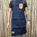 Delantal bolsillo de cuero jean azul