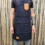Delantal bolsillo de cuero gabardina negro