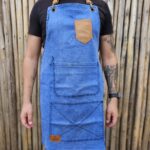 Delantal bolsillo de cuero jean celeste