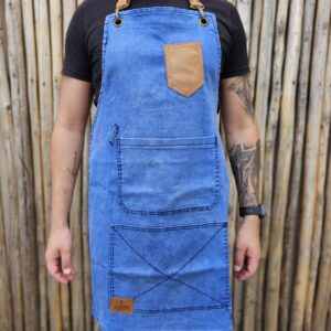 Delantal bolsillo de cuero jean celeste