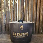 Fogonero con quemador de Bioetanol - Media barrica de Roble